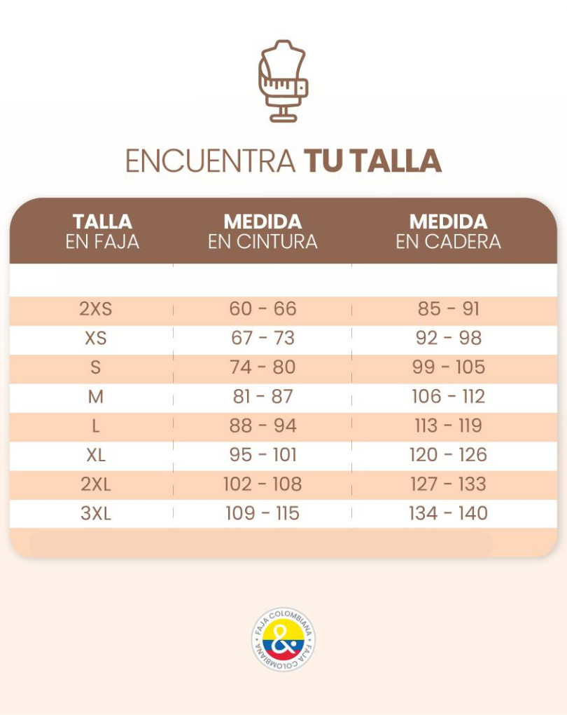 Tabla de tallas de fajas myd